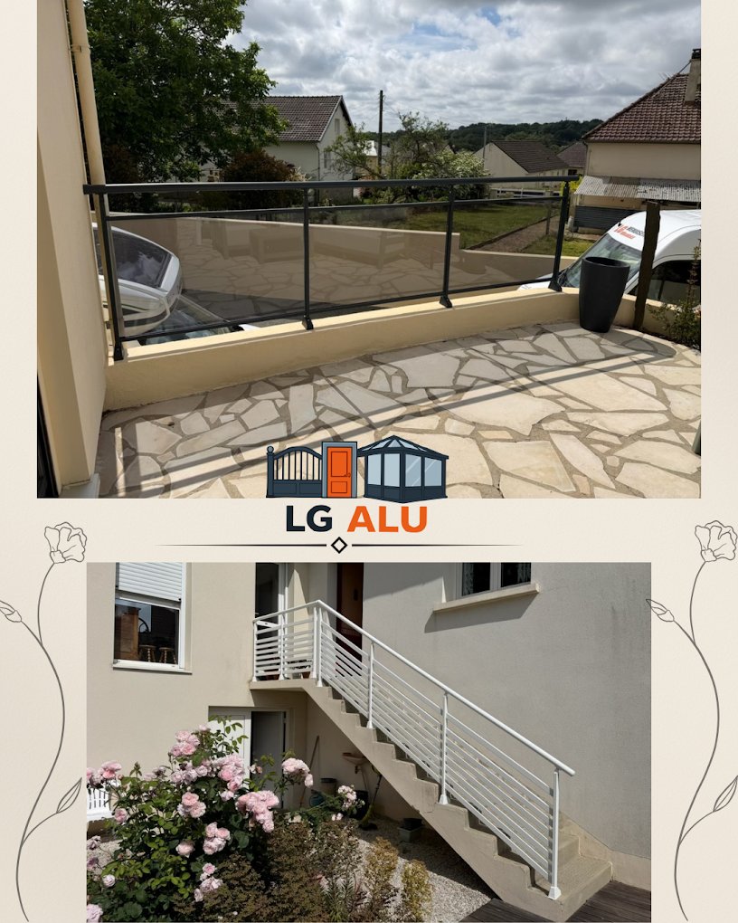 Garde-corps aluminium verre trempé escalier intérieur — LG ALU Menuiserie