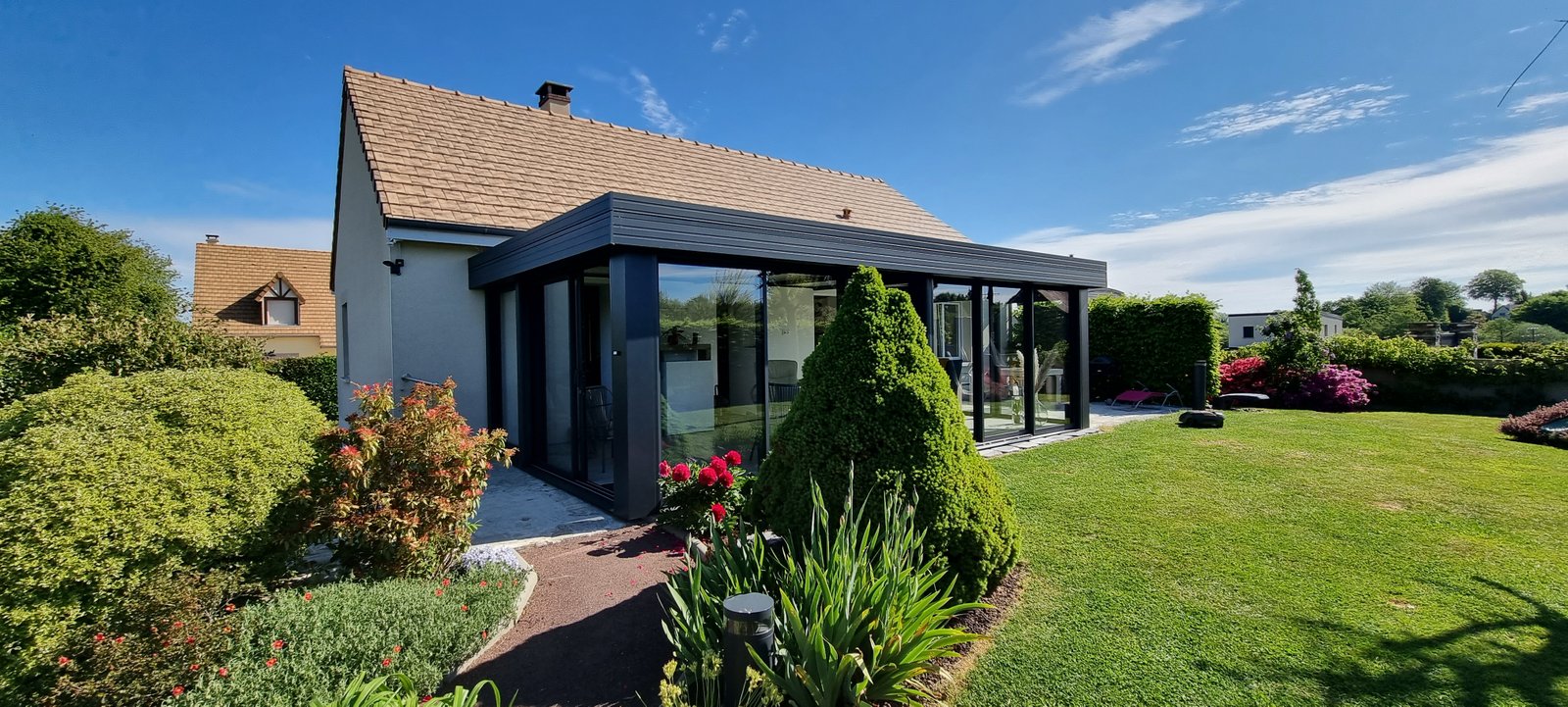 Véranda toit plat style contemporain aluminium — LG ALU Menuiserie